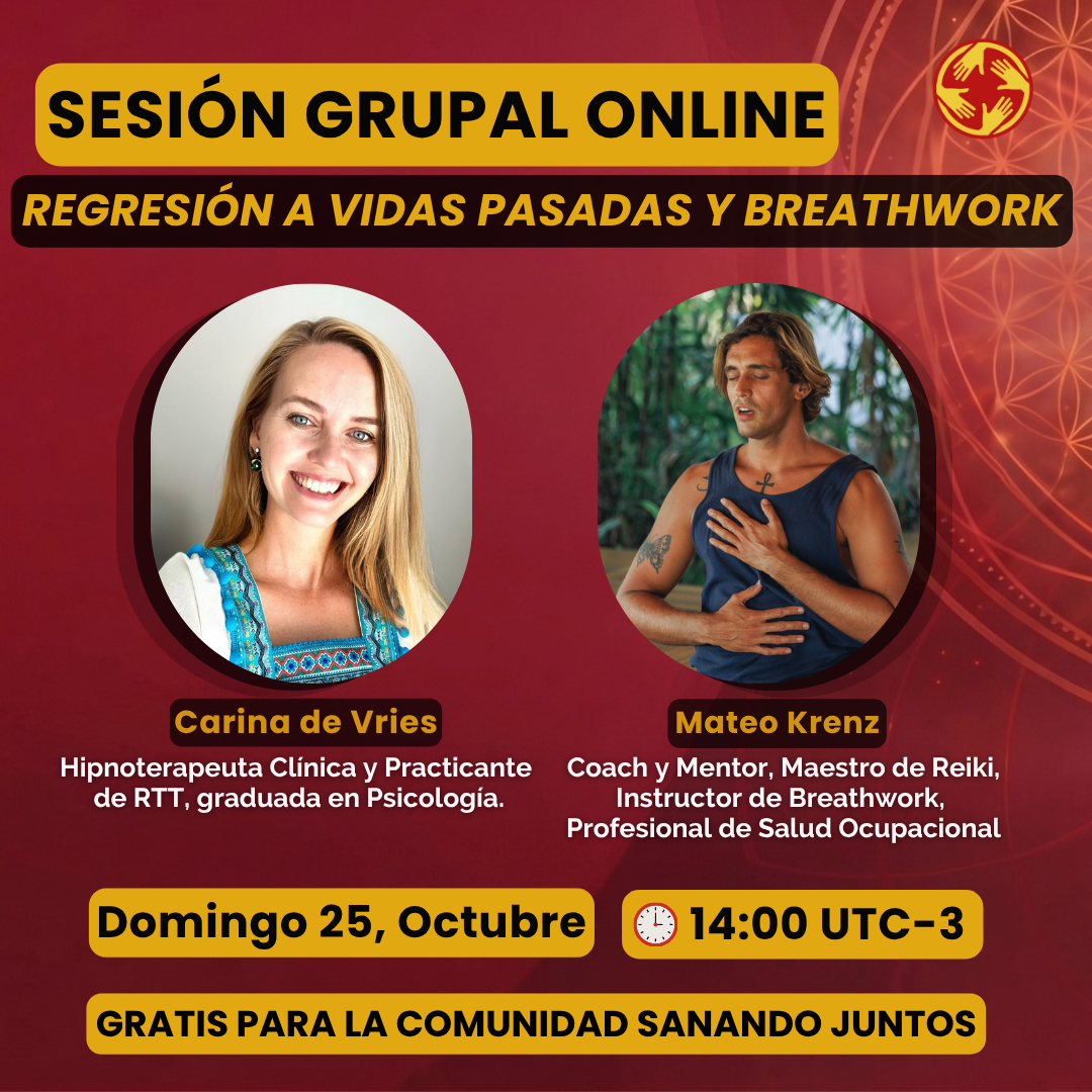 Regresión a vidas pasadas y Breathwork con Carina de Vries y Mateo Krenz — 25 de octubre, 14:00 UTC−3, gratis para la comunidad