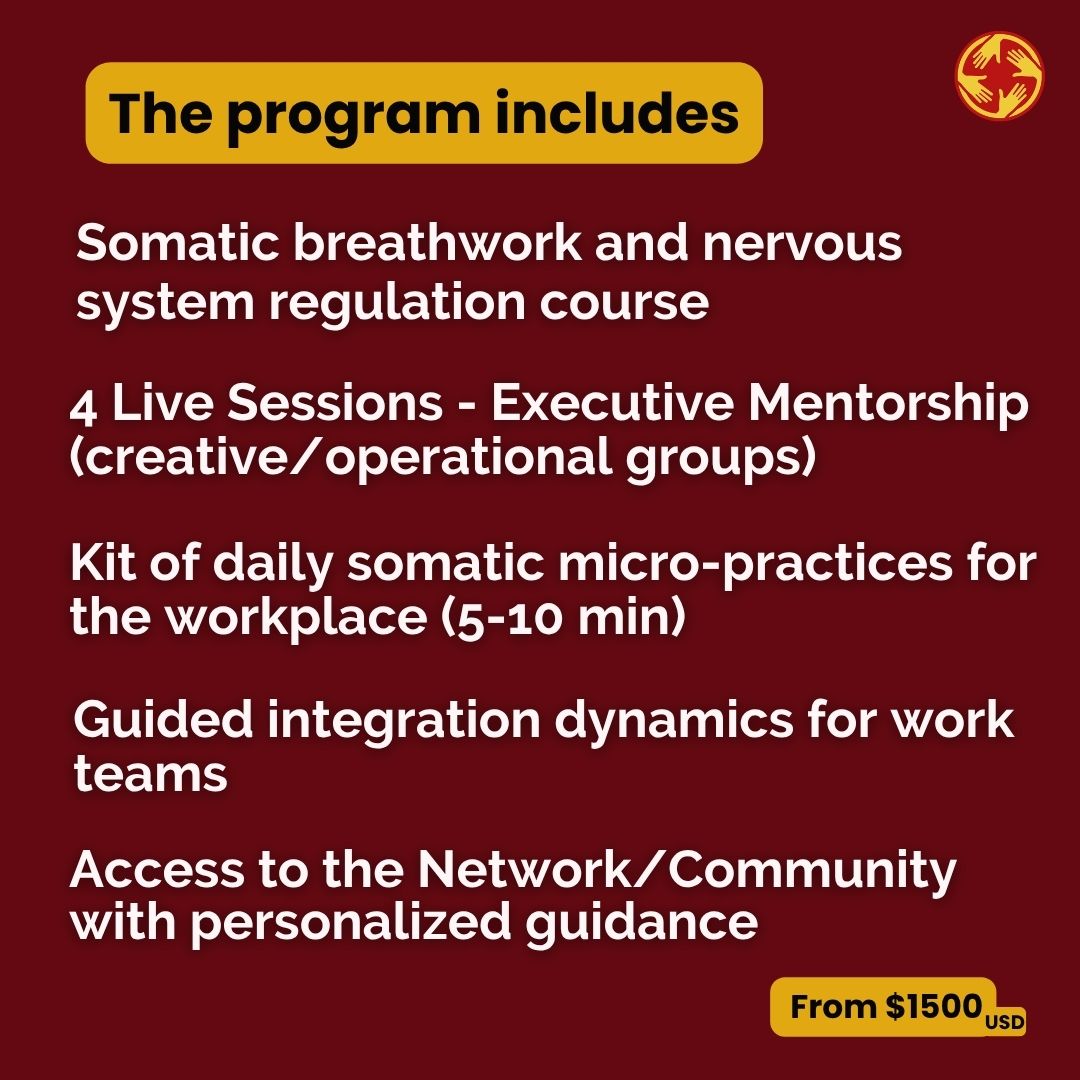 The program includes: course, live sessions, micro-practices, team dynamics and community